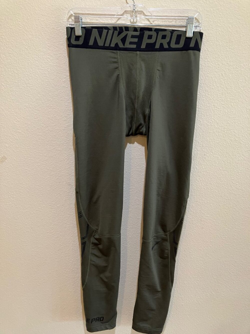 Nike Pro Compression Tights Olive Green Dri-FIT Athletic Base Layer Leggings L